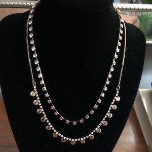 Two strand faux diamond and circle necklace